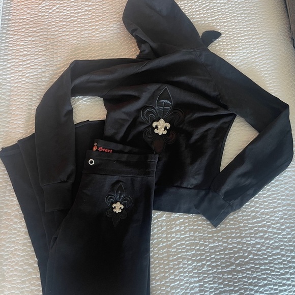 Twisted Heart Black Hoodie wideleg Pants track set bling embellishments M Y2K - Picture 1 of 17
